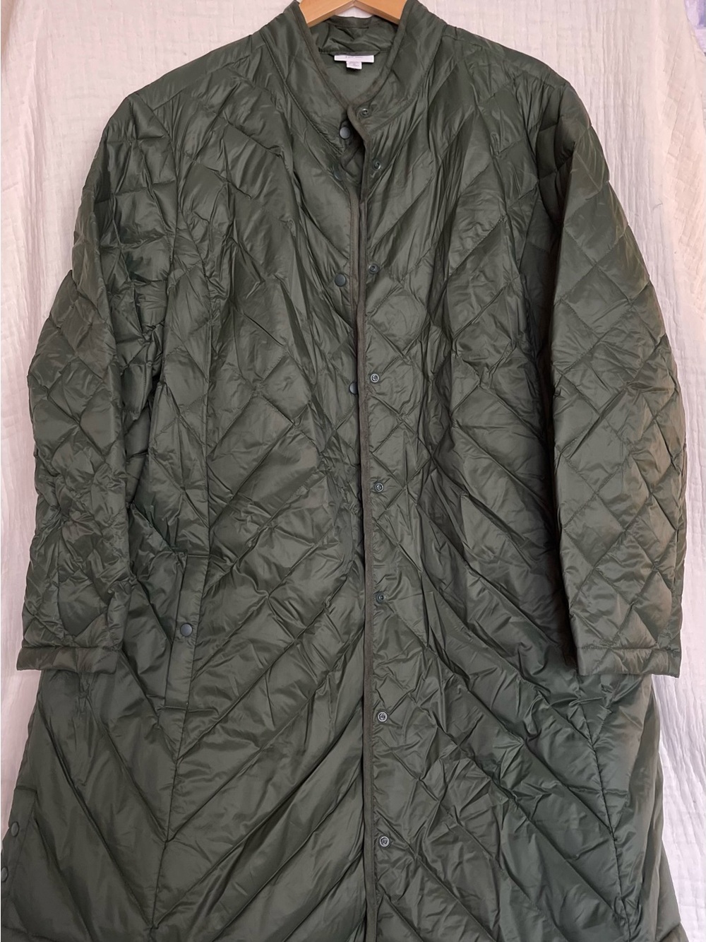 J.Jill Women's Plus Size 3X Olive Green Diamond Quilted Long Down Coat Jacket